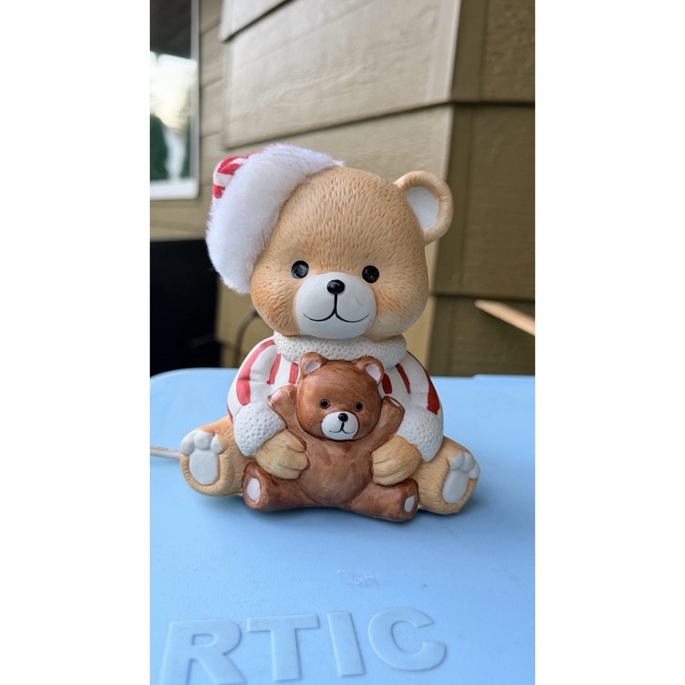 Vintage 1980's Ceramic Christmas Teddy Bear Night Light Lamp PJ's Bear Nostalgic